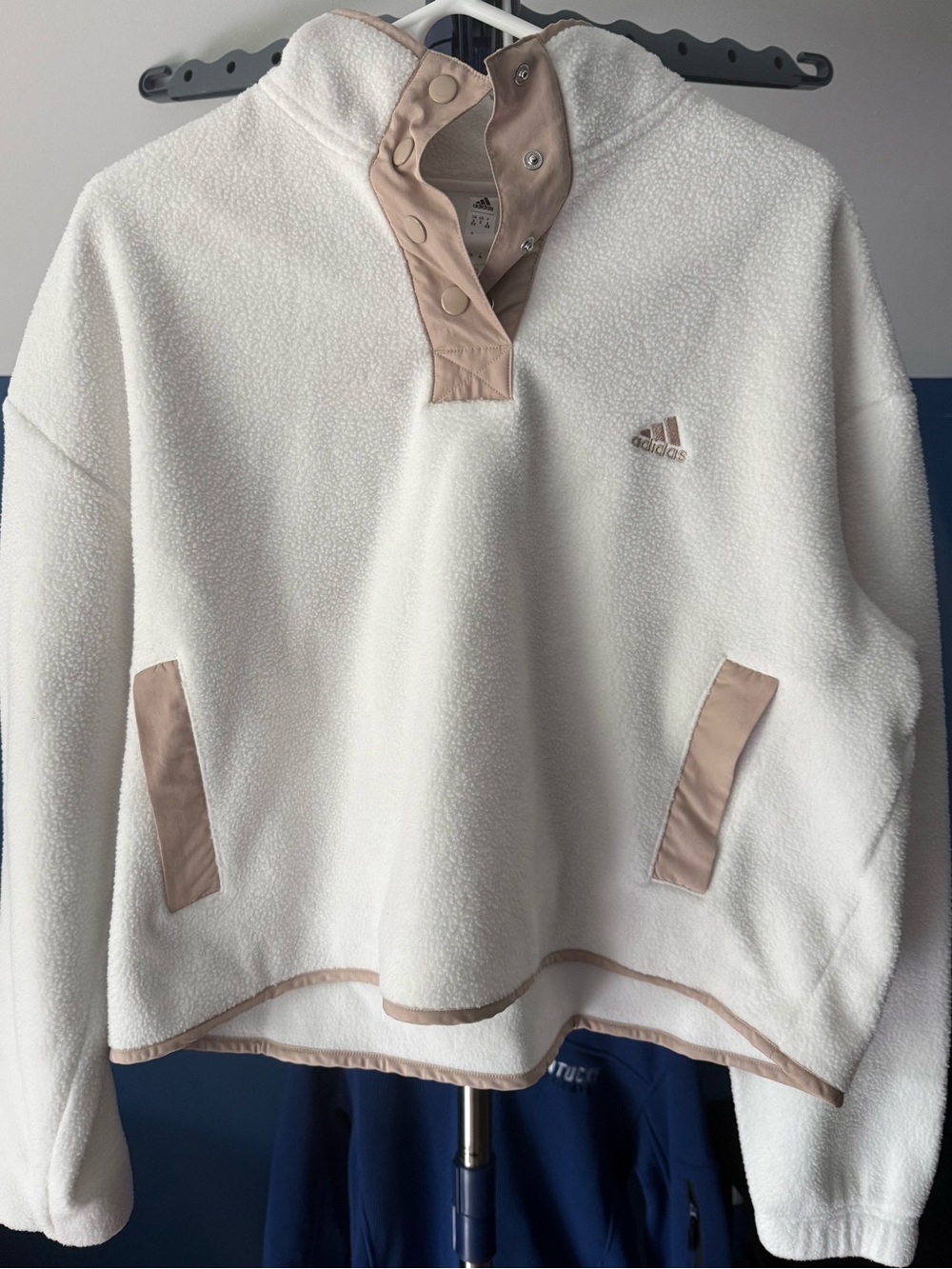 Adidas Women’s XL Cream Fleece Snap Pullover Beige Trim Cozy